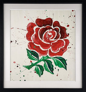 English Rose Framed Signed Limited Edition Print on Paper by Artist Paul Oz