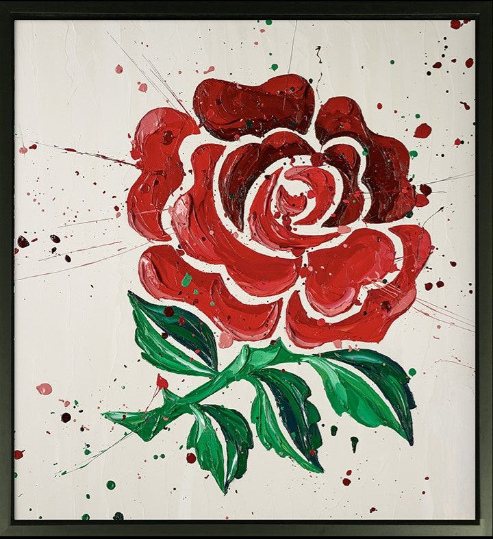 English Rose Framed Signed Limited Edition Print on Canvas by Artist Paul Oz