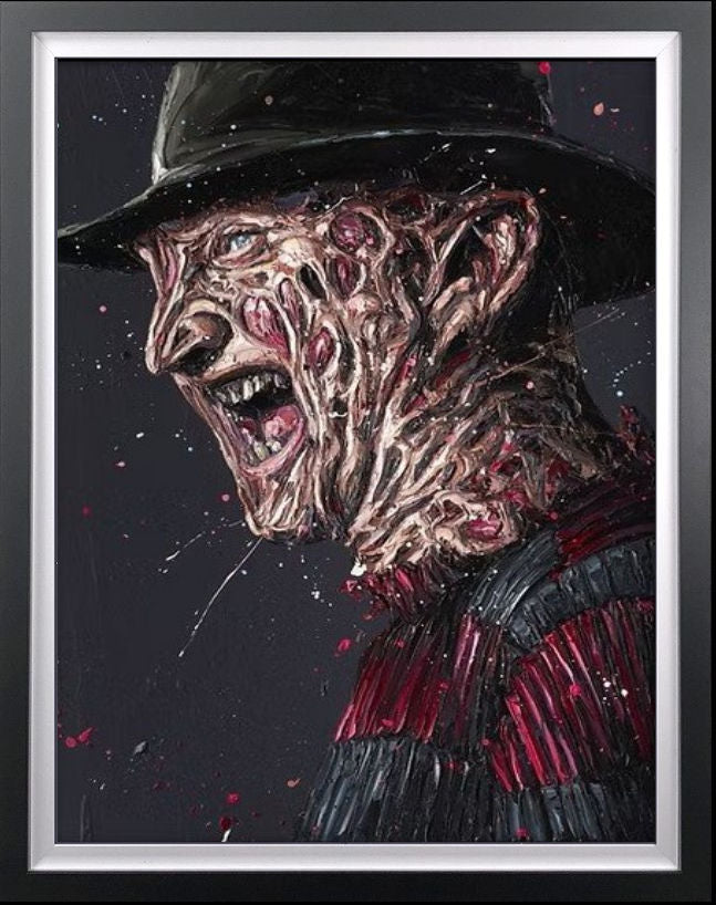Freddy Krueger Framed Original Mixed Media Oil Painting on Board by Artist Paul Oz