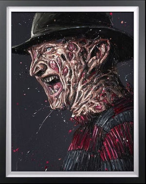 Freddy Krueger Framed Original Mixed Media Oil Painting on Board by Artist Paul Oz
