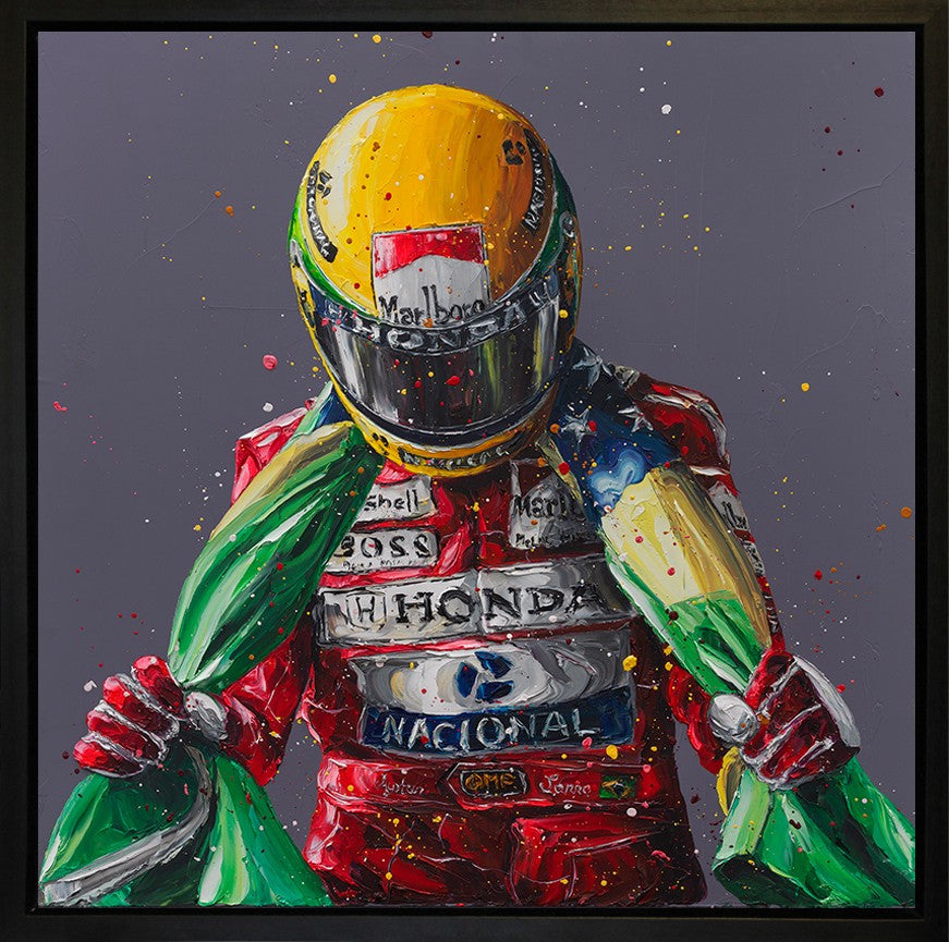 Senna Flag II Signed Framed Limited Edition Print on Canvas Hand Embellished by Atist Paul Oz