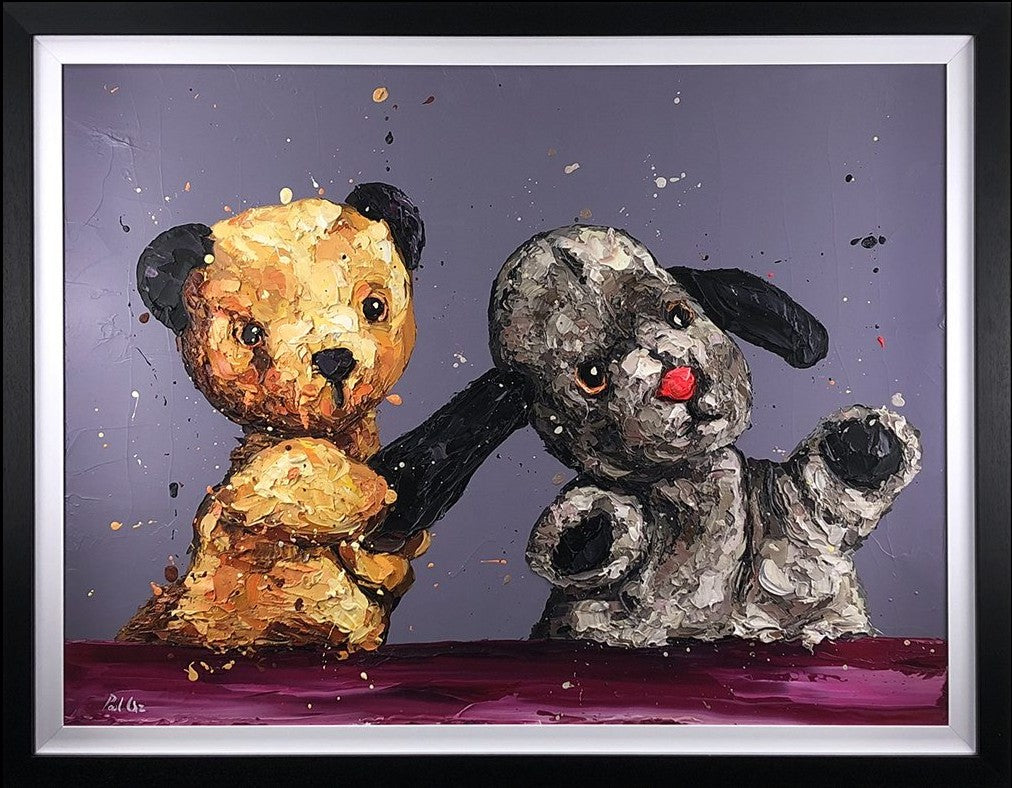 The Sooty Show Framed Original Mixed Media Oil Painting on Board by Artist Paul Oz