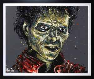 Thriller Framed Original Mixed Media Oil Painting on Board by Artist Paul Oz